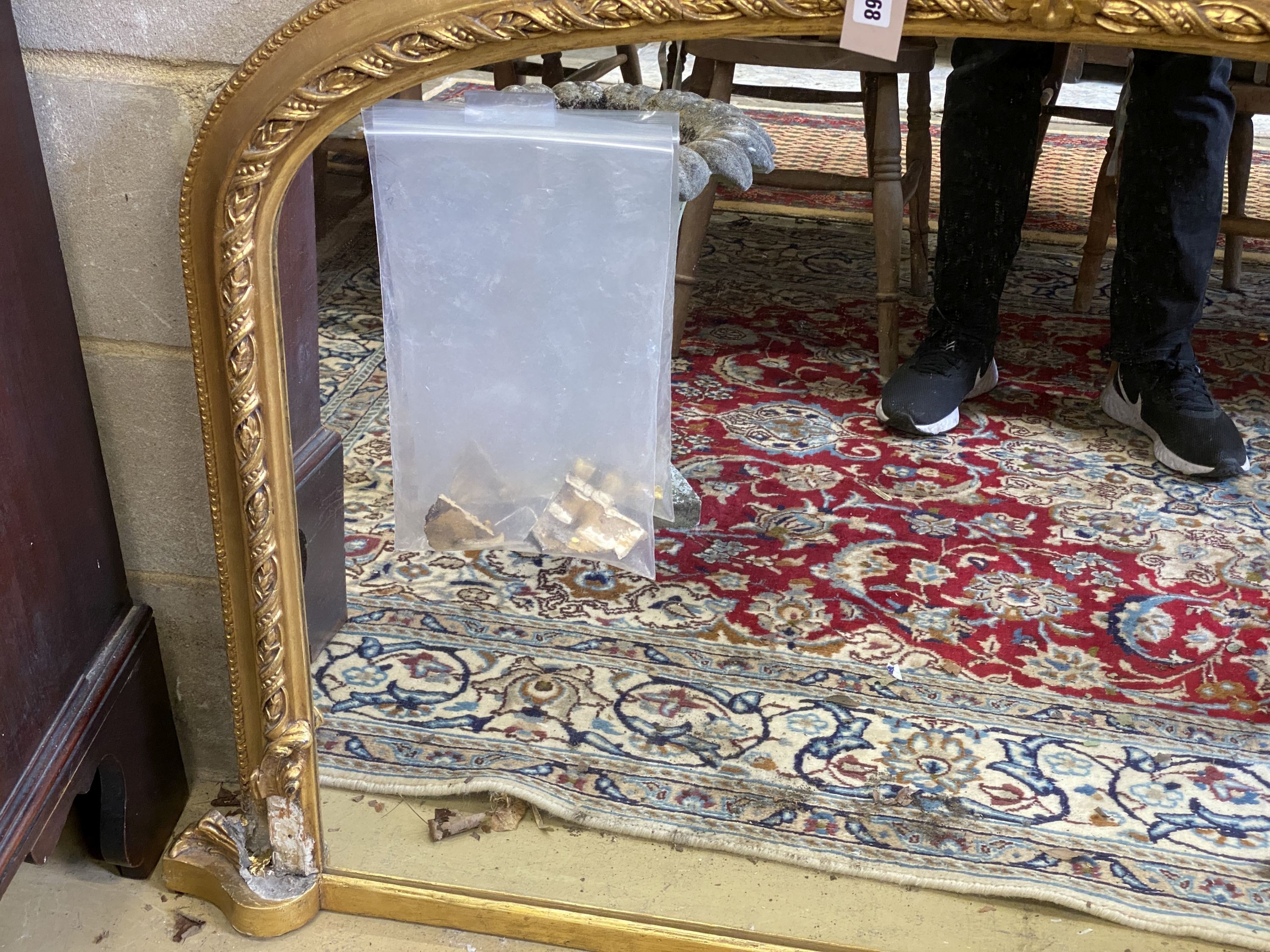 A Victorian carved giltwood and gesso overmantel mirror, width 126cm, height 93cm